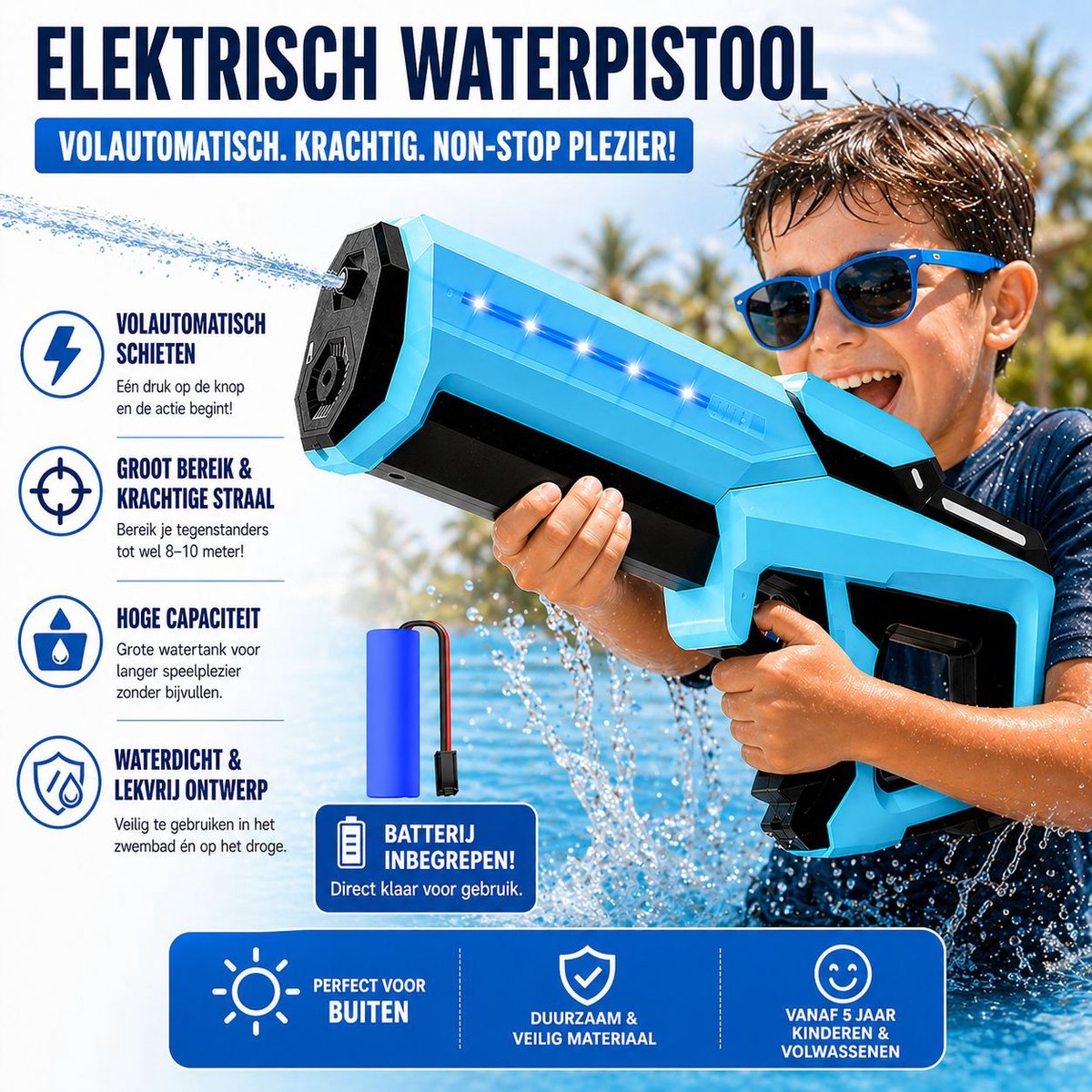 Astravon Elektrisch Waterpistool - Automatisch Waterpistool - Automatisch Vullen -Zomer Speelgoed - Watergevecht - Super Soaker - Oplaadbaar Waterpistool - Kinderplezier - Waterpret - Strand Speelgoed - Tuinspeelgoed - Elektrisch Speelgoed - Waterbat — afbeelding 2