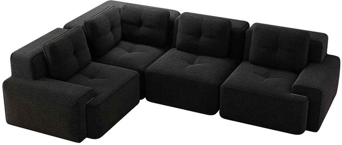 Komhtom Frame-loze bank voor de woonkamer, Kantoorbank, Modulaire bank, Diepe, comfortabele bank met vulling van Corde-stof, Geen montage nodig, Antislipontwerp, Zwart