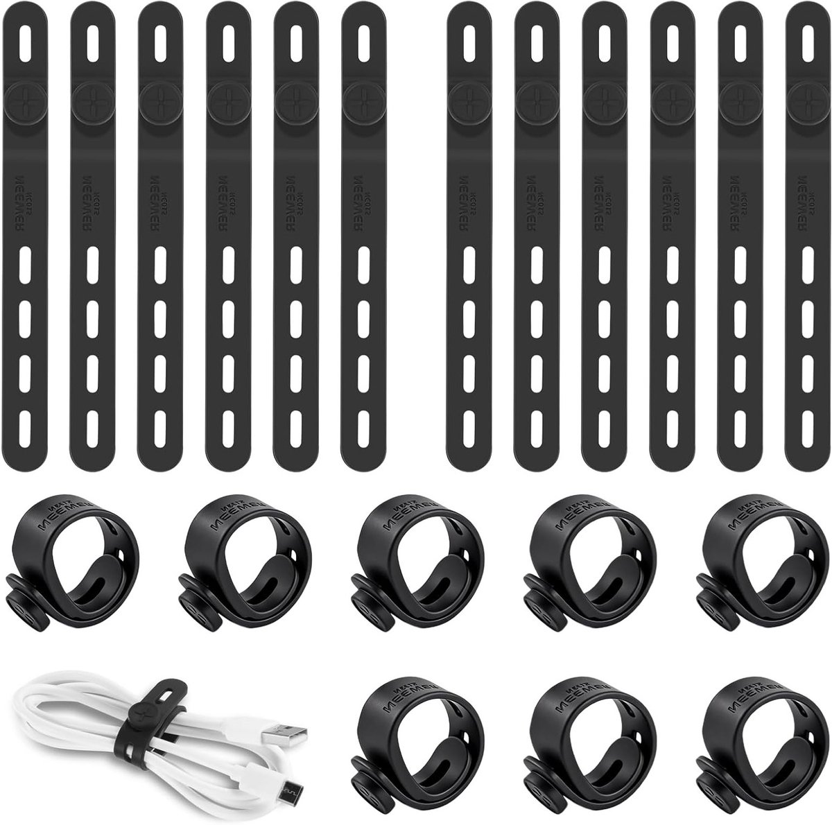 20 Stuks Silicone Kabelbinders, Verstelbare Herbruikbare Organizer voor Desk, Data Kabel Beheer en Opladen Accessoires met Gespen