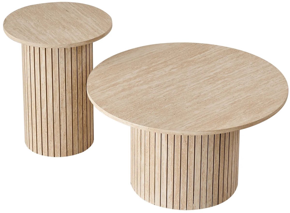 Brandistry - Salontafel rond - Set Van Twee Houten Salontafels - Bijzettafels - Moderne Scandinavische Stijl - Yellow Wood Color