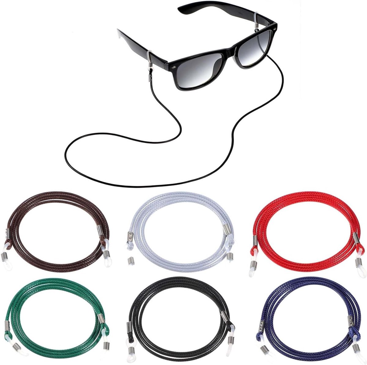 Verstelbare Lanyard voor Zonnebrillen en Brillen, 6 Stuks in Diverse Kleuren - Ideaal voor Dames en Heren, Veilig en Comfortabel Draagkoord voor Brillen