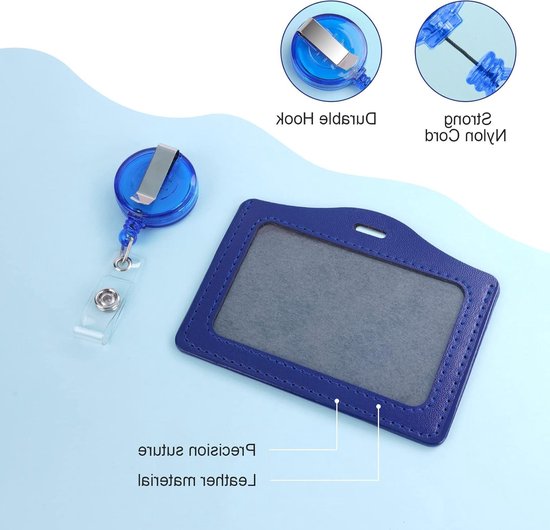 ID Badge Houder Set van 2 - Draagbare Plastic Naam Tag Houder met Uittrekbare Reel voor School en Werk - Zwart en Donkerblauw — afbeelding 2