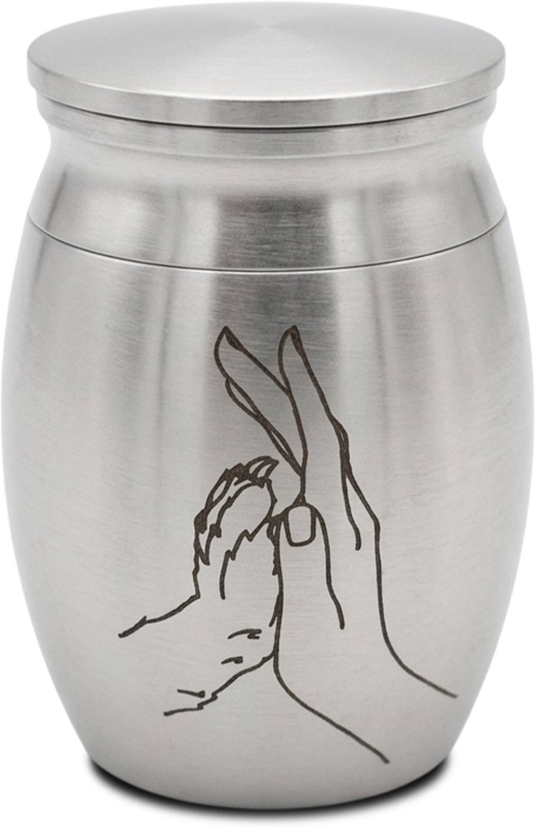 Akerz Mini Urn Hand & Poot Zilver – Herinneringsurn voor Huisdier As – Aluminium – Inclusief Beschermzakje – Schroefdeksel – 4 cm