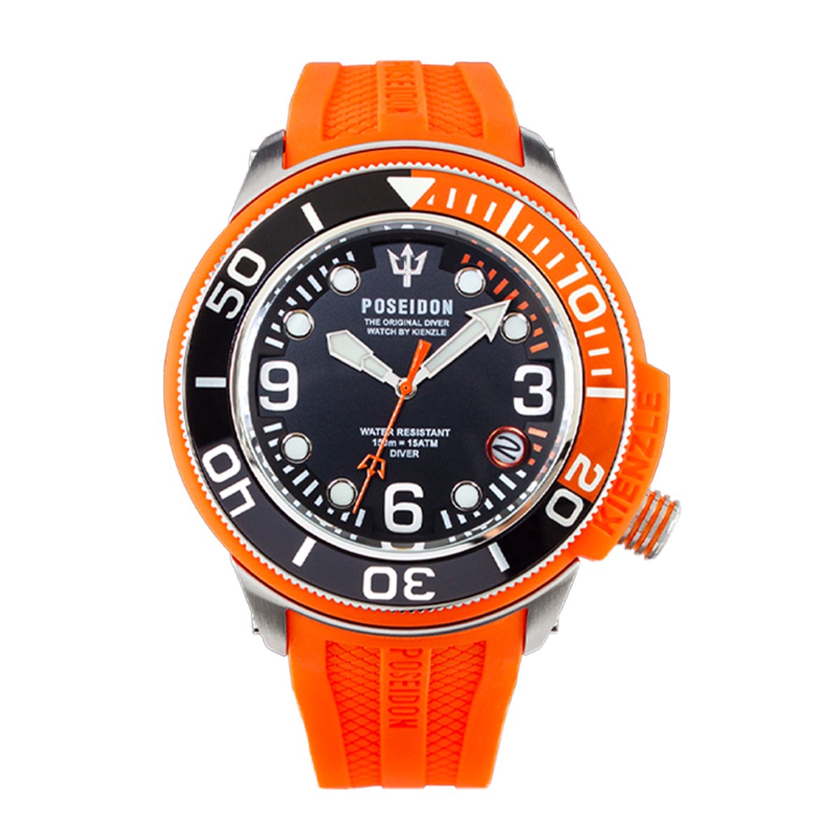 KIENZLE Horloge - Poseidon24 - Quarz UP708 - Waterdicht tot 15 ATM - Wijzerplaat Zwart - Polsband Oranje