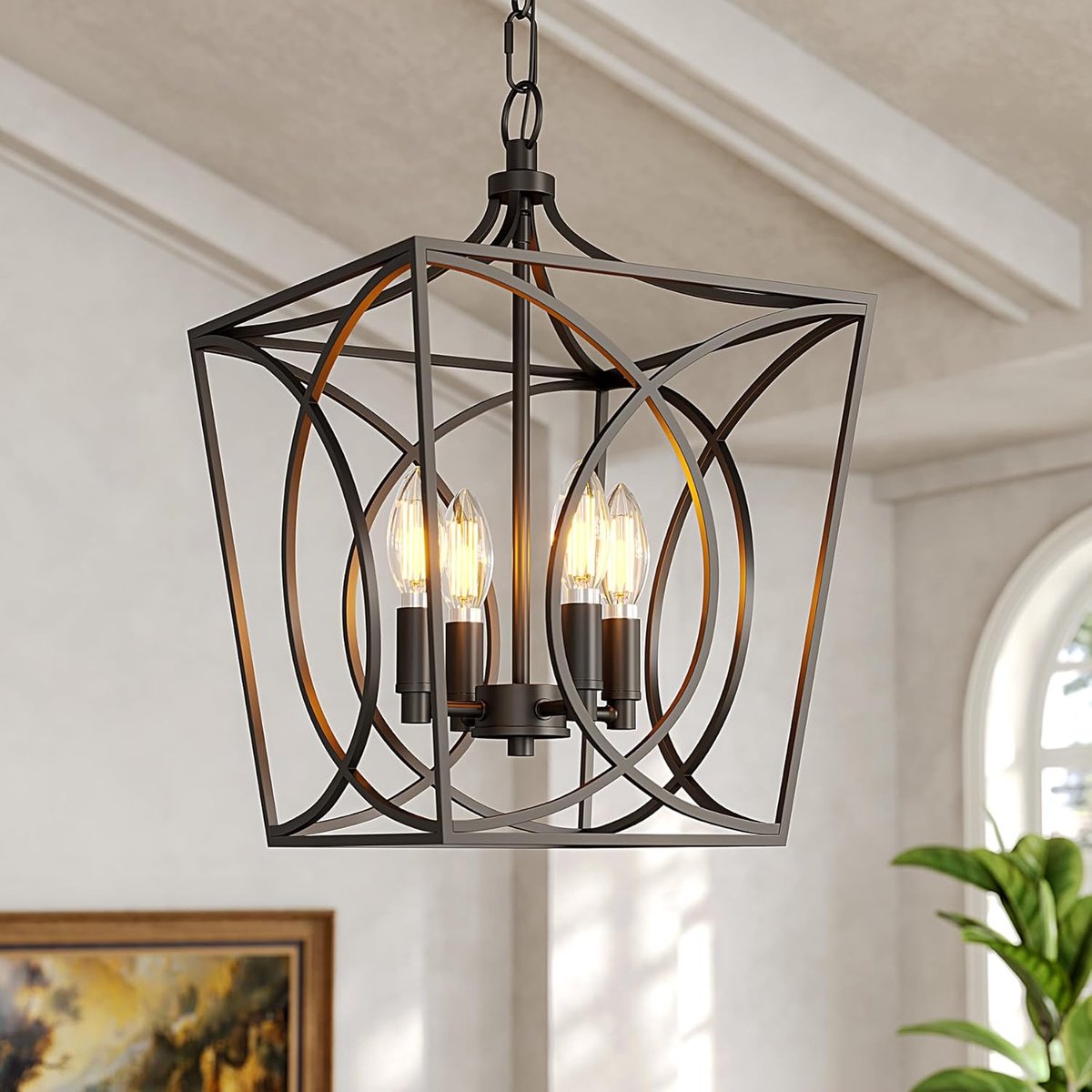 Tribesigns metalen kroonluchter - 4 lichts - Metaal - E14(Max 40w) - Verstelbare hoogte(50-152cm) - Industrieel Kroonluchter Slaapkamerlamp - Zwart - lampen niet inbegrepen