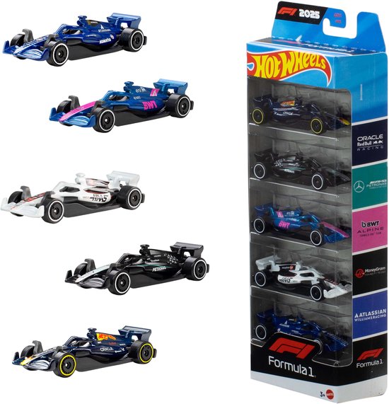 Hot Wheels Formula 1 - set van 5 metalen F1 speelgoedauto's