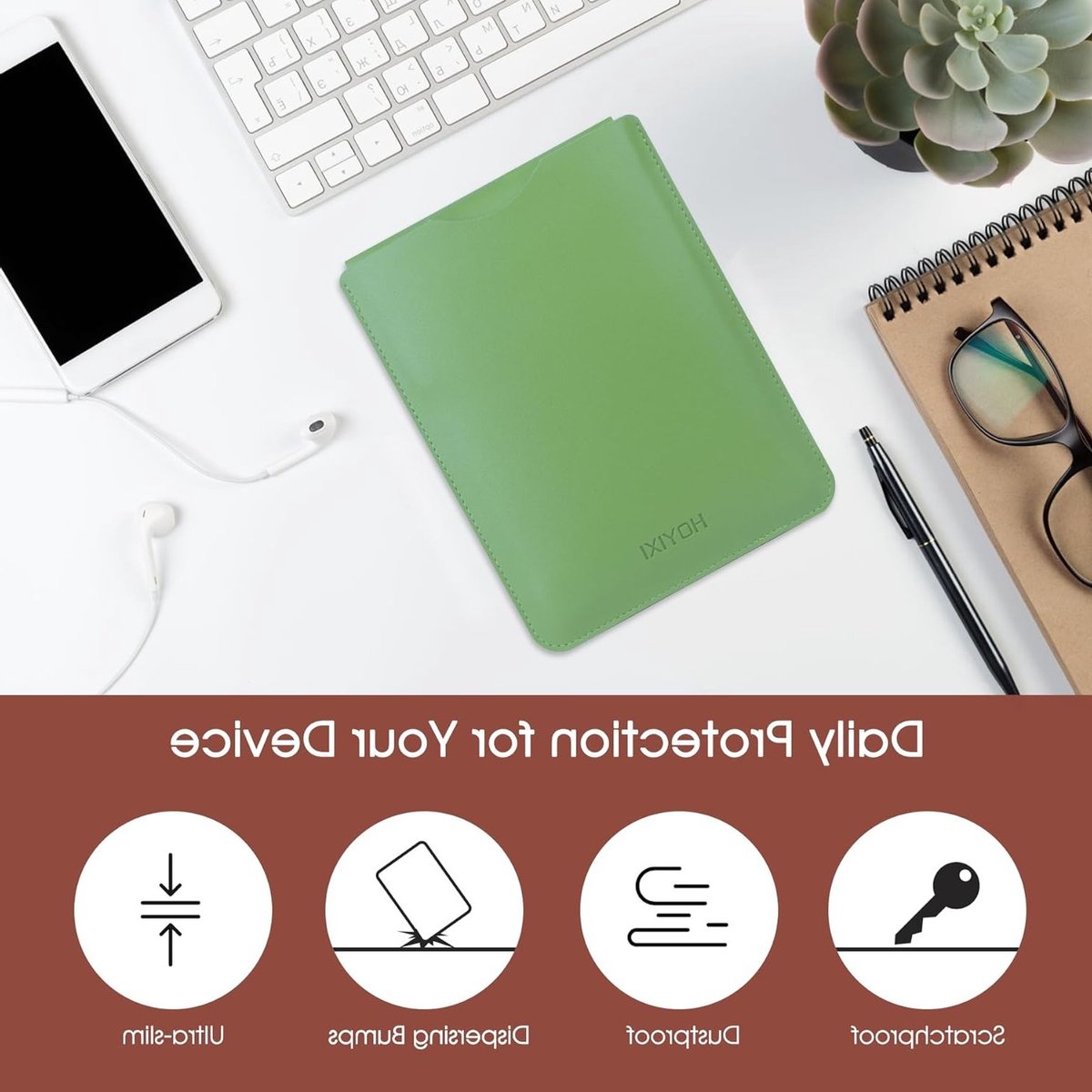 Beschermhoes voor 6.8 inch E-Book Reader - Geschikt voor Kindle Paperwhite, Kobo en Pocketbook - Leer, Groen, Duurzaam en Stijlvol – foto 3