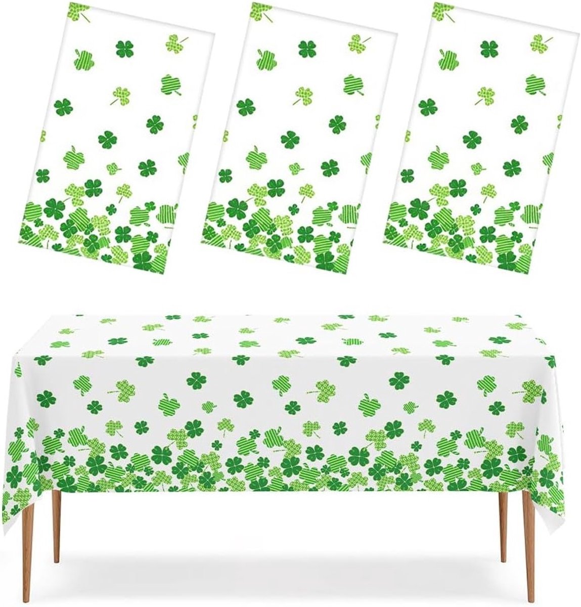 Grote groene klaver tafelkleed voor St. Patrick's Day, Ierse feesten, lentefeest en thuisdiner (137 x 274 cm)
