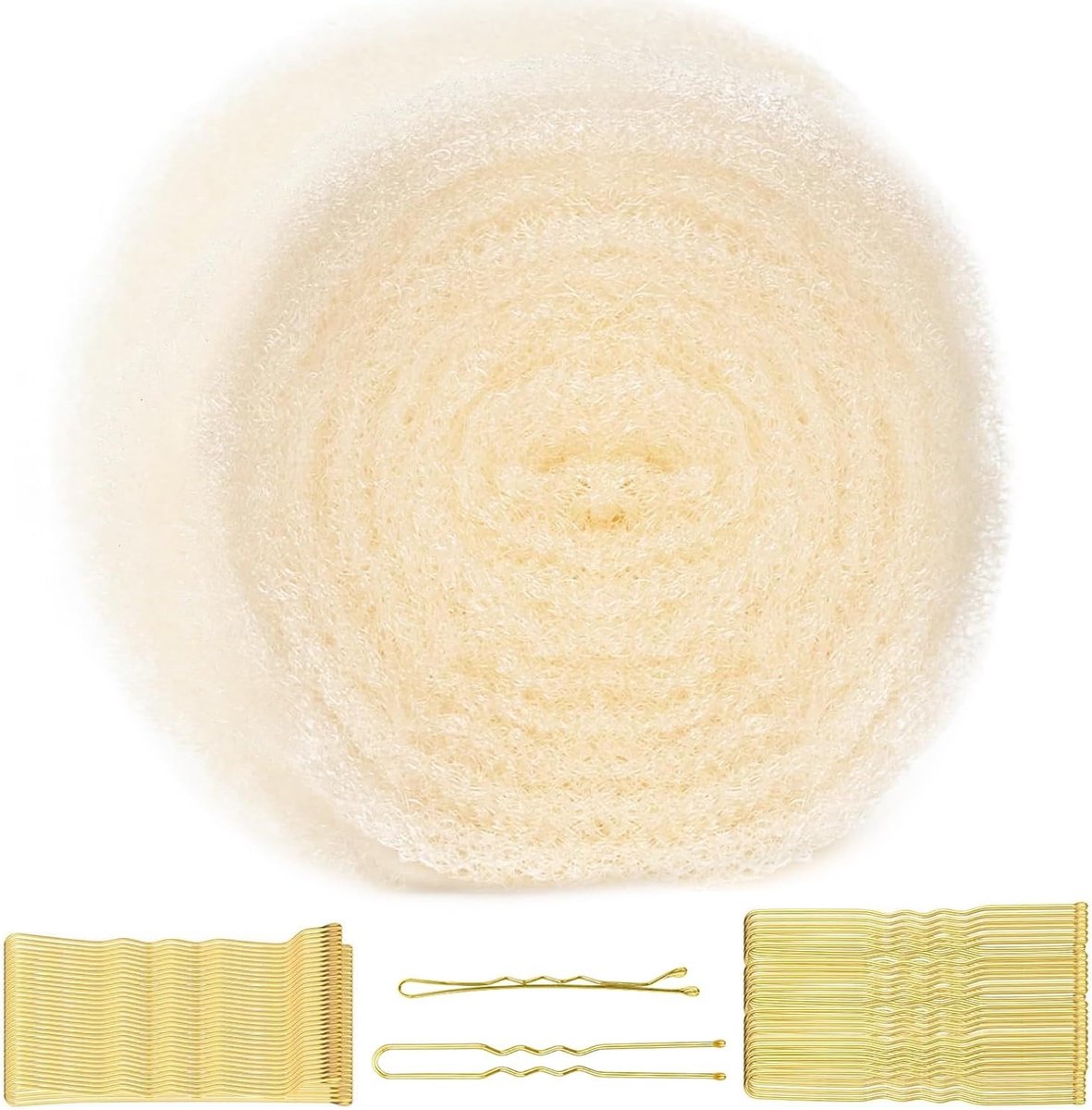 Haarkussens voor volumineuze kapsels, 178 cm haarschuim met haarspelden, stylingtool voor dameshaar, Off White