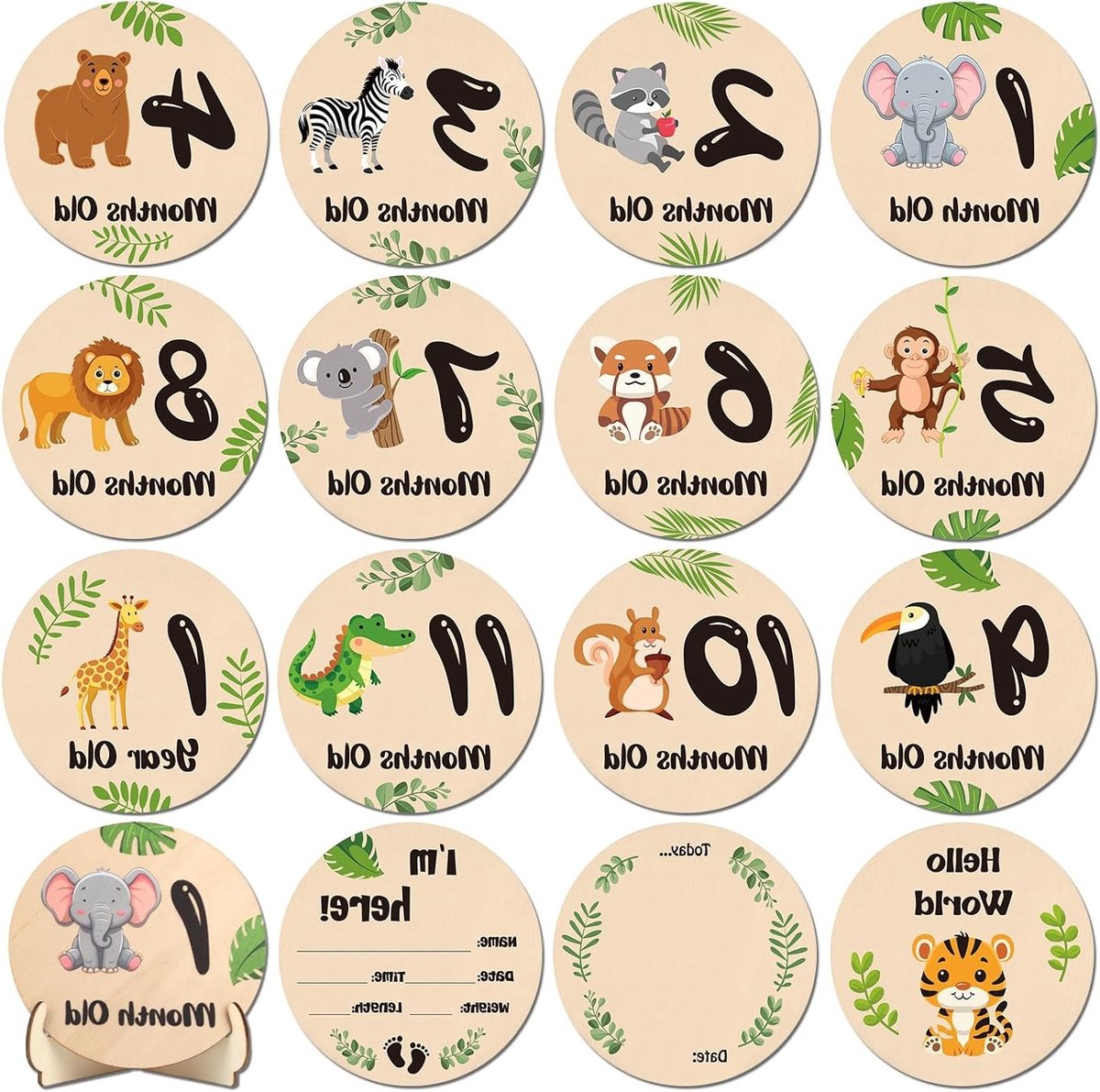 Houten Mijlpaalkaarten voor Baby - 13 Stuks voor Maanden, Baby Shower Cadeaus en Herinneringen voor Nieuwe Ouders en Babyjongens of Meisjes
