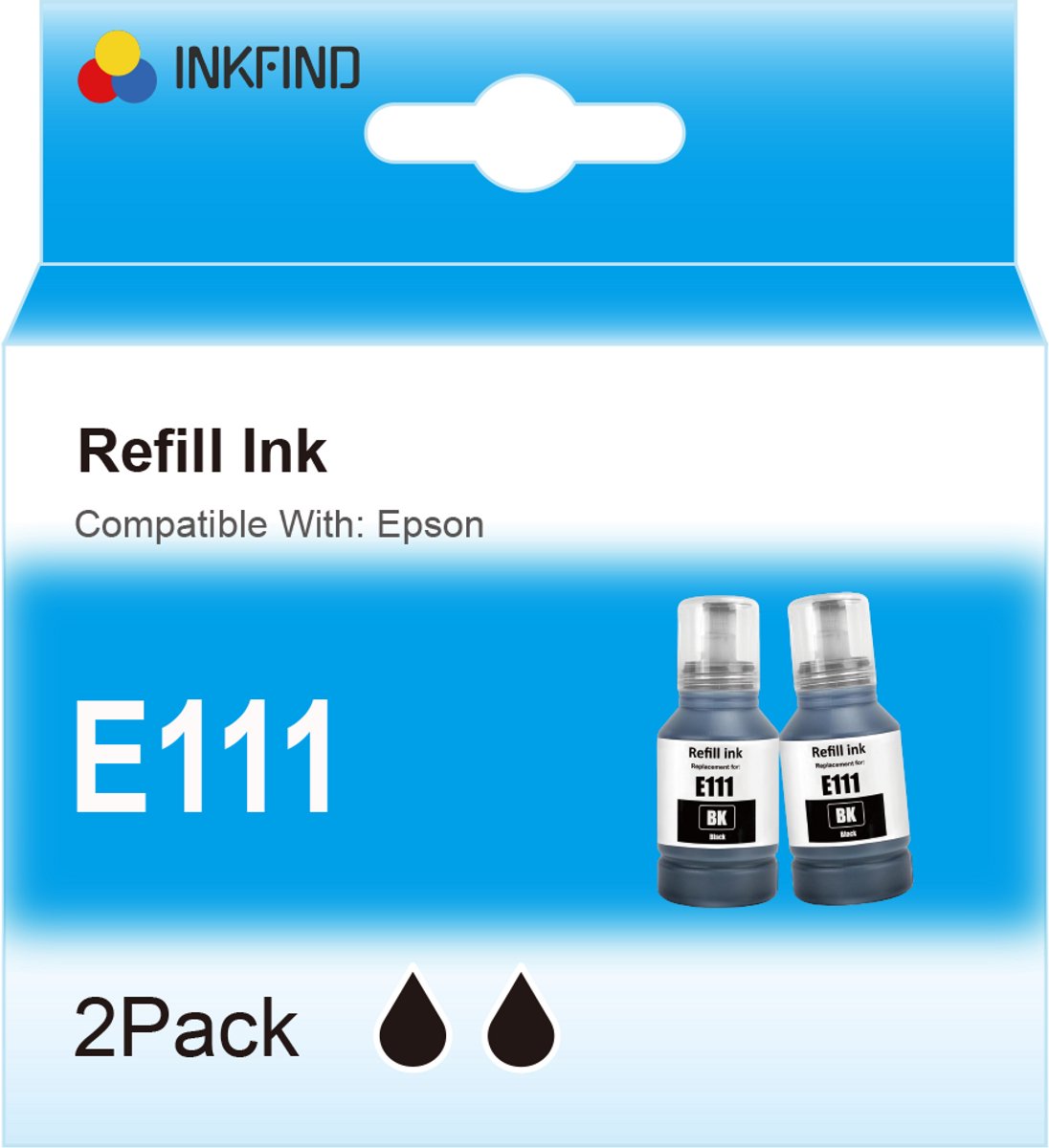 INKFIND 111 Zwart Inktfles compatibel met Epson 111 C13T03M140 Geschikt voor Epson ET-M1100 ET-M1120 ET-M1140 ET-M1170 ET-M1180 ET-M2120 ET-M2140 ET-M2170 ET-M3140 ET-M3170 ETM3180 – 2 Pack BK