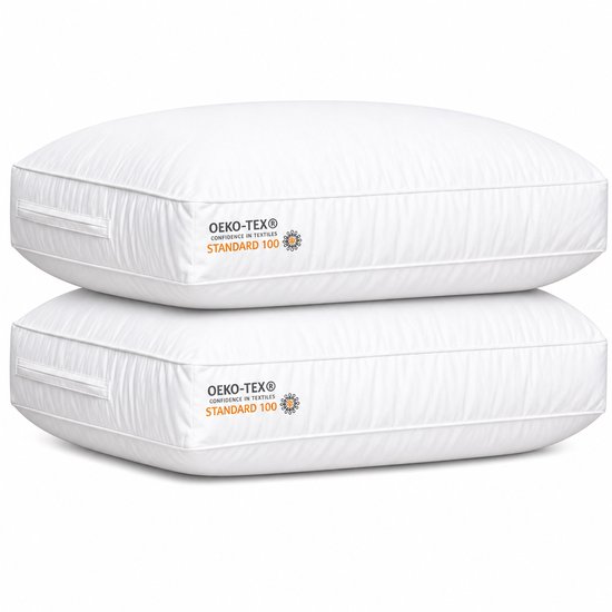 Princess Line Comfortabel katoenen tijk Box Model Hoofdkussen - Anti-nekpijn - Aanpasbaar met Ritssluiting - 50 x 60 x 10 cm - Set van 2-Stuks-
