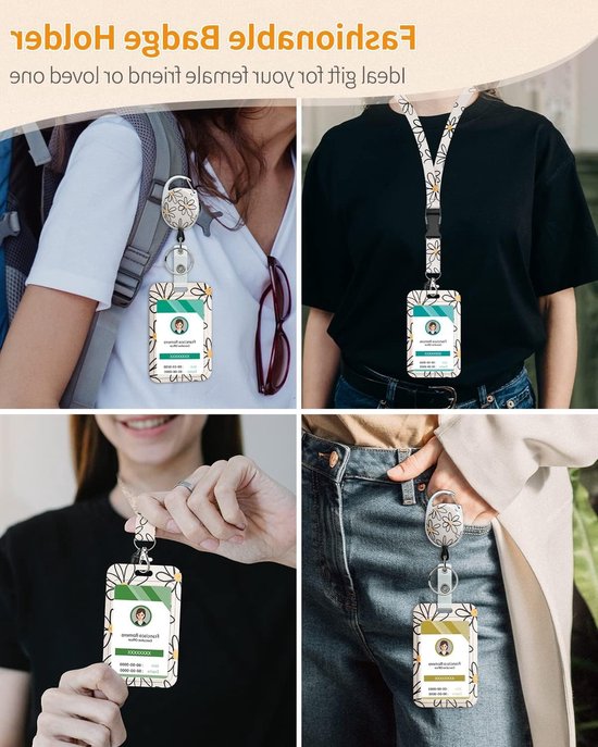 Floral Badgehouder met Retractable Reel, Carabiner Clip en Afneembare Lanyard - Ideaal voor Ziekenhuispersoneel en Evenementen — afbeelding 5