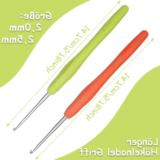 Ergonomische Haaknaalden 2mm en 2.5mm, 2 Stuks Metaal met Zachte TPR Handgreep voor Beginners en Professionals, Ideaal voor Artrose en Comfortabel Haken van Merkloos — afbeelding 5