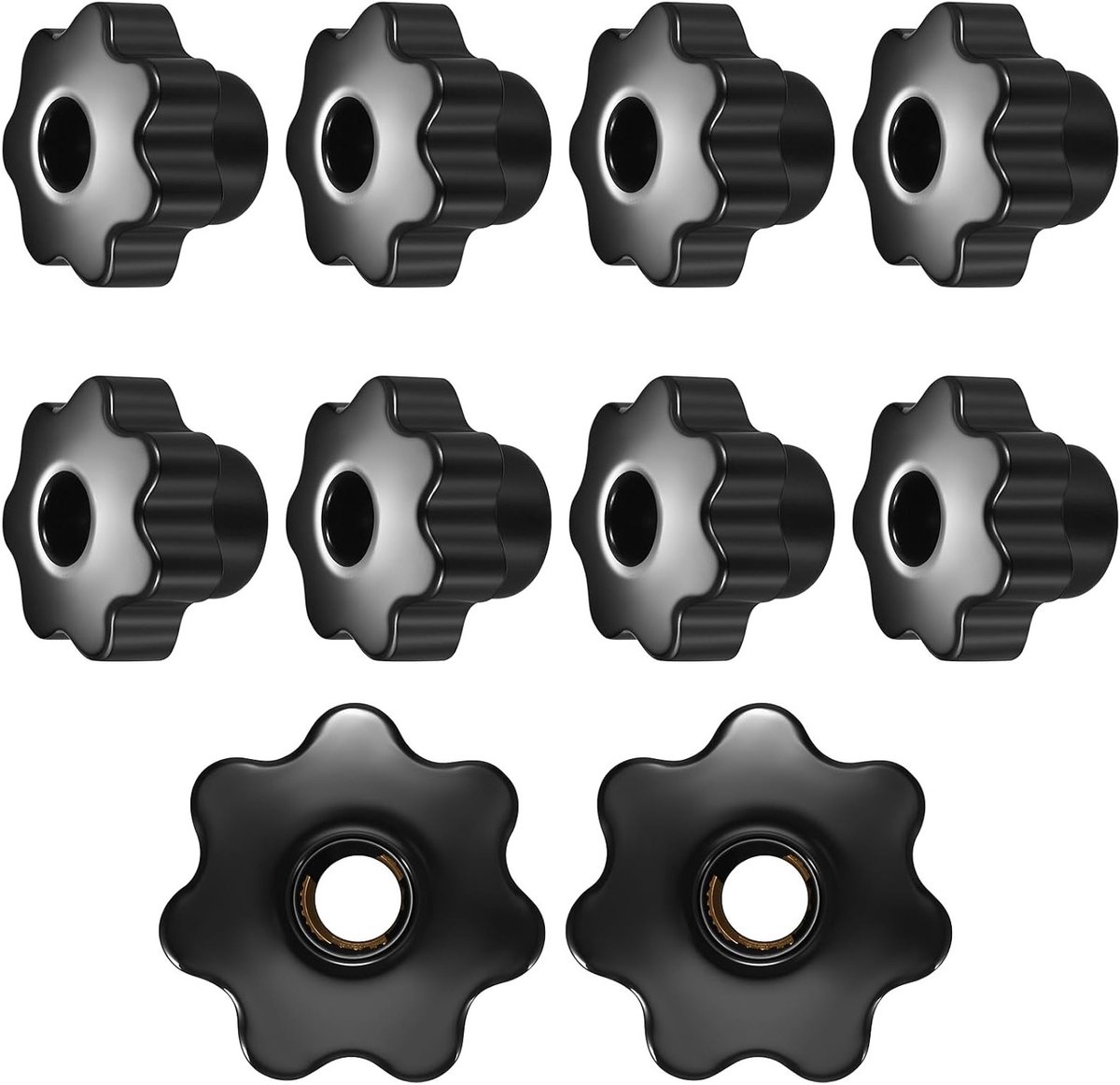 Set van 10 Ster Grip Moeren M8, Ster Schroeven, Vrouwelijke Draad Klemknoppen, Stervormige Handknoppen voor Machinegereedschap - Zwart, Duurzaam en Ergonomisch