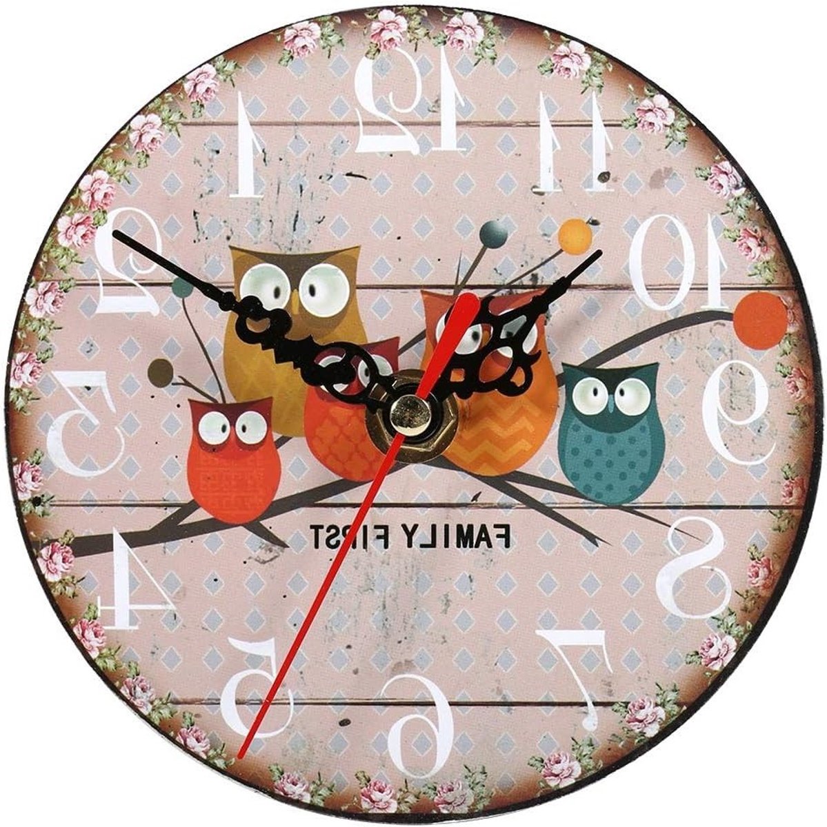 Antieke Creatieve Vintage Uilpatroon Ronde Houten Wandklok voor Thuis en Kantoor Decoratie - Uniek, Tijdloos, Stijlvol