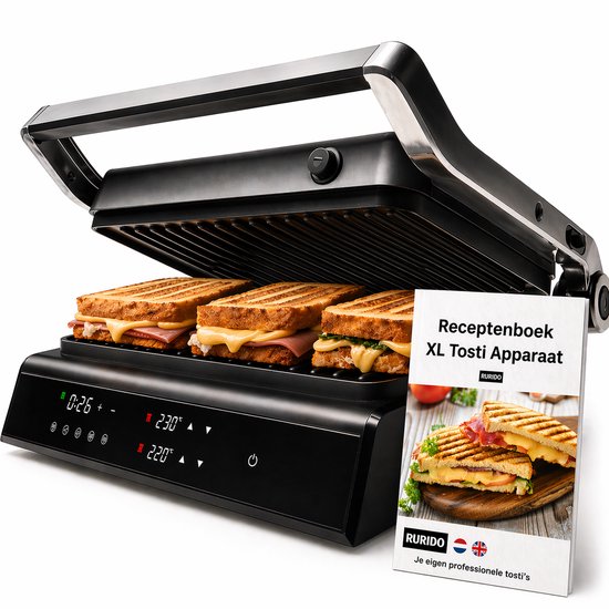 Rurido XL 2000W touchscreen tosti- en grillapparaat