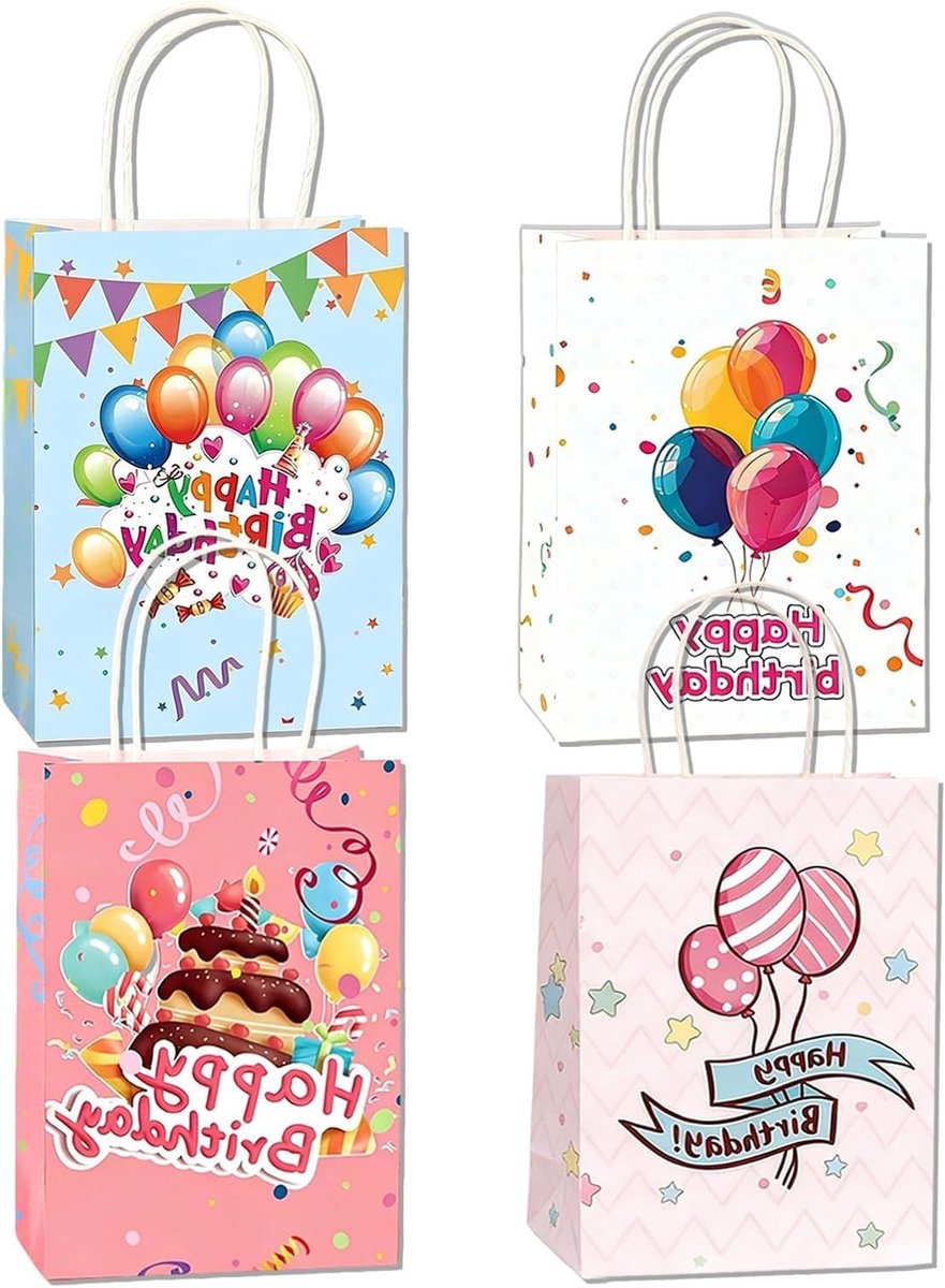 Kleine cadeauzakjes van kraftpapier met handgrepen voor kinderverjaardagen, feesten en decoraties - 16 x 8 x 22 cm, ideaal voor snoep en geschenken