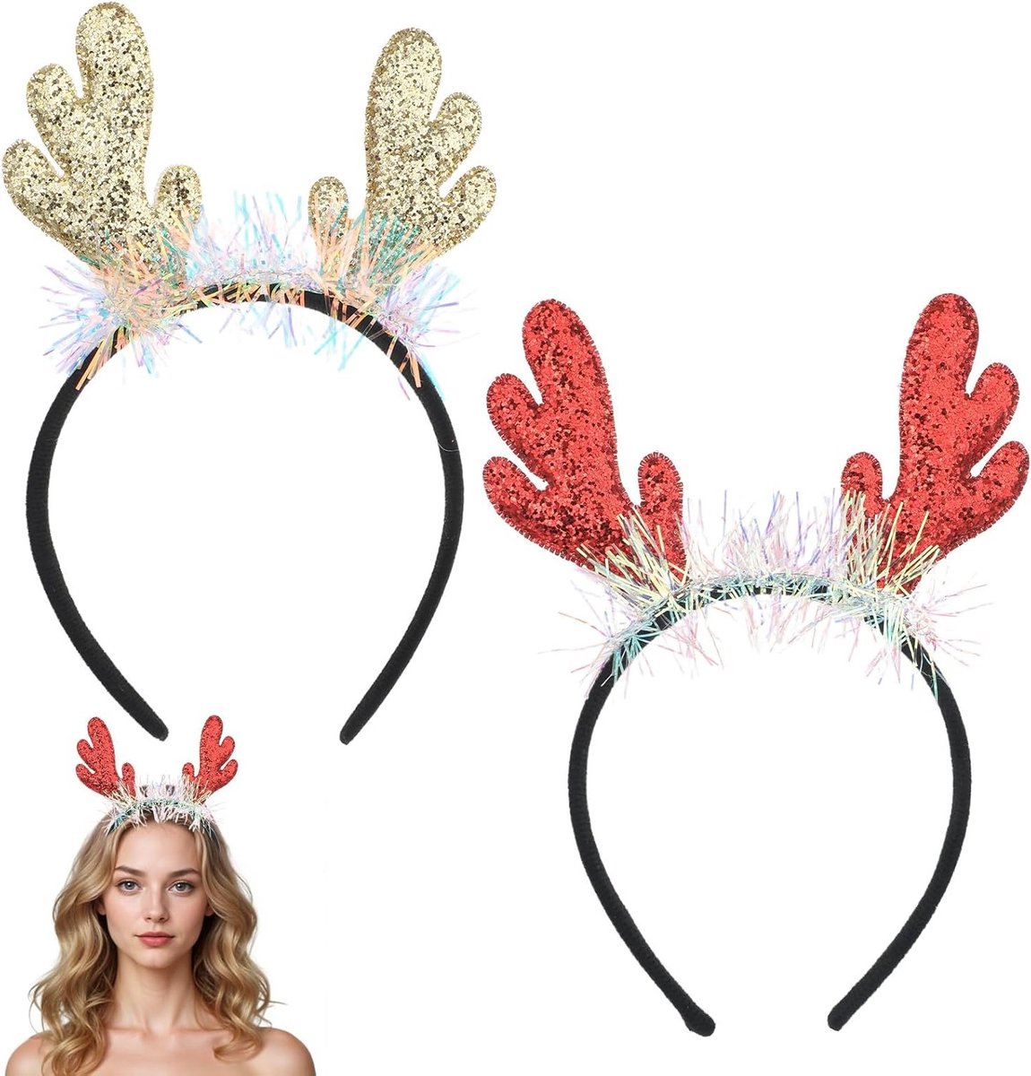 Antler Hoofdband voor Vrouwen, Kerst en Halloween Kostuum Accessoires, Reindeer Hoofdband met Hertenoren voor Feestjes en Cosplay