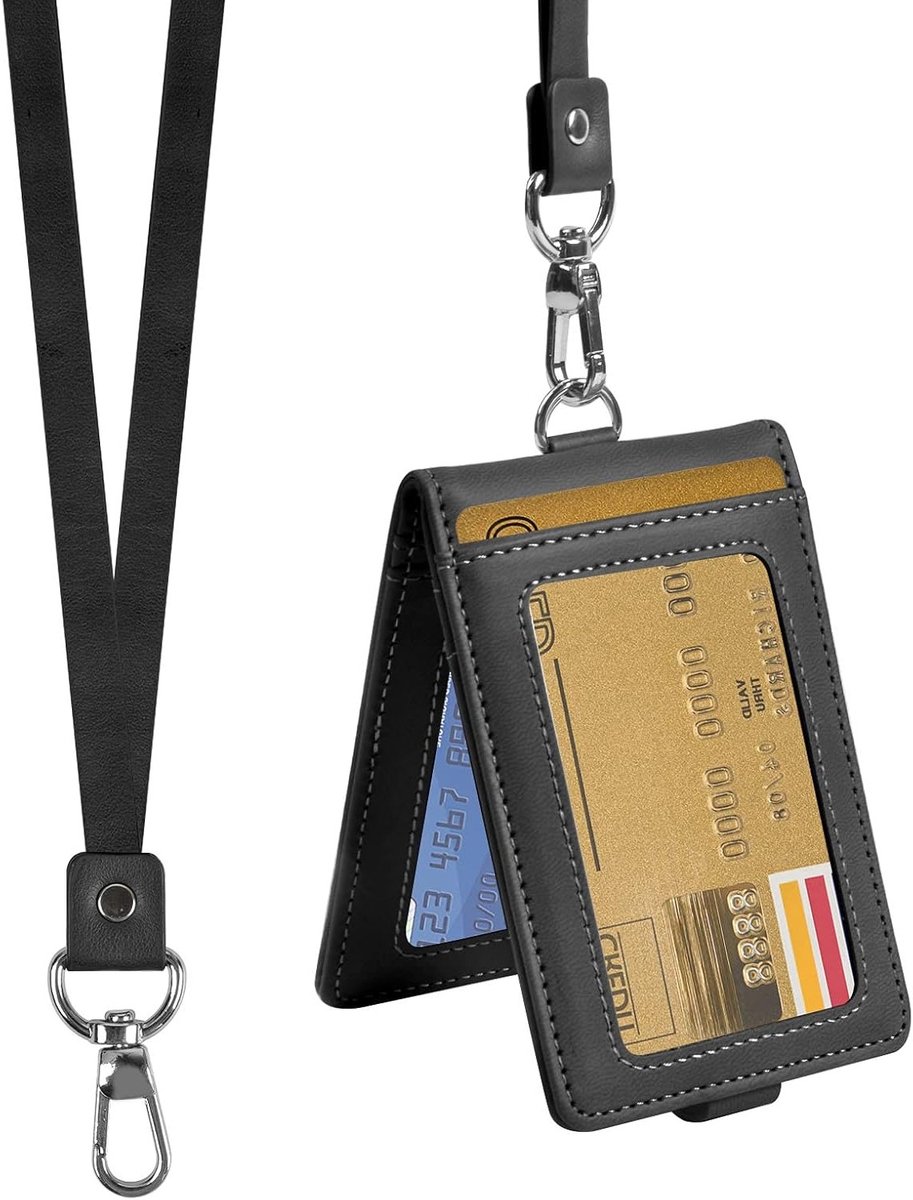 Lederen ID Kaarthouder met Sleutelhanger voor Lanyard, Naamkaart, Badge en Werkkaarten