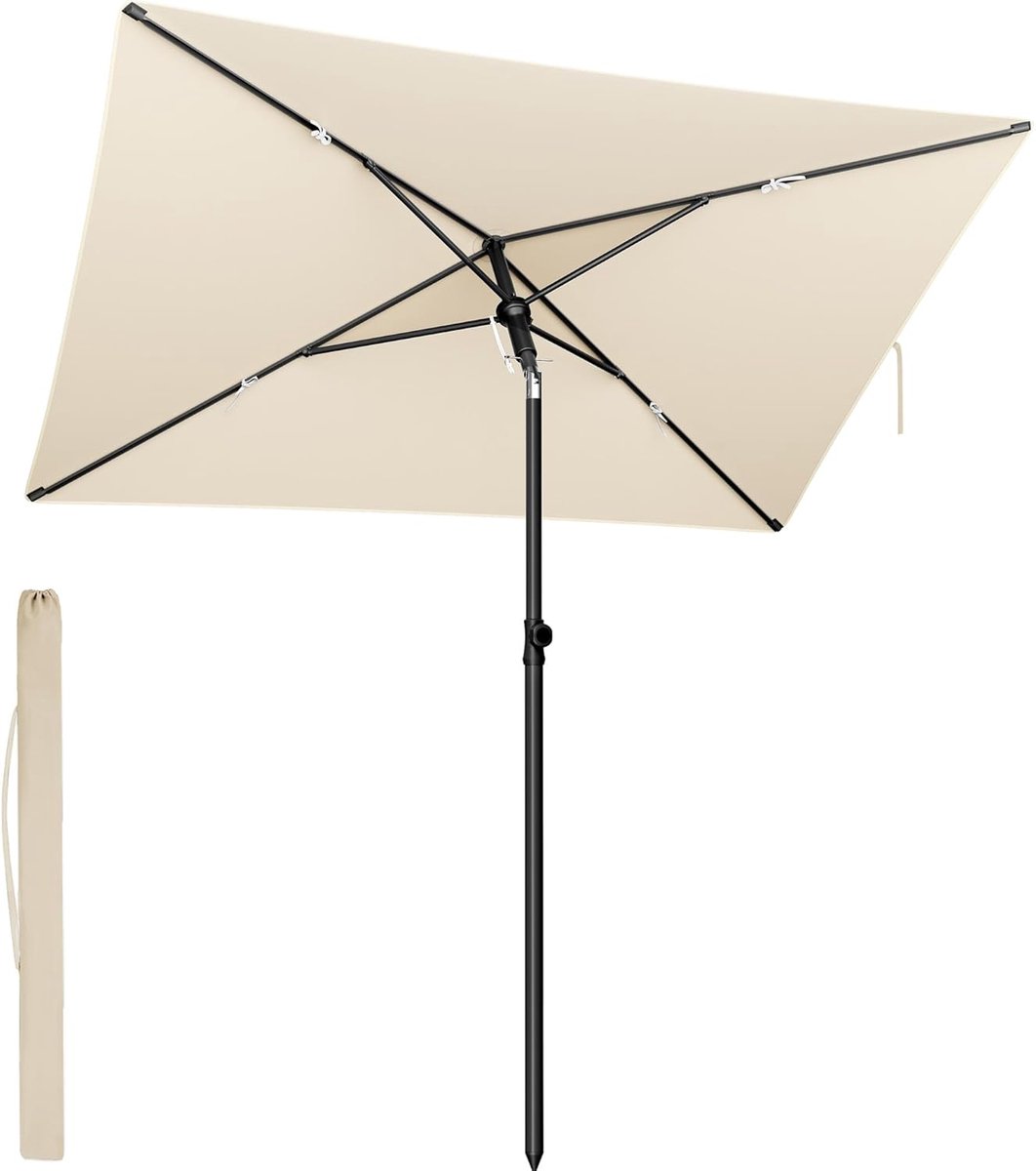 SONGMICS Balkon Parasol, 190 x 120 cm, Tuinparasol, Rechthoekig, UPF 50+ Zonbescherming, Buigbaar, Patio Parasol, Buitentuin, Patio, Strand, Draagtas, Zonder Standaard, Beige GPU024LZ01