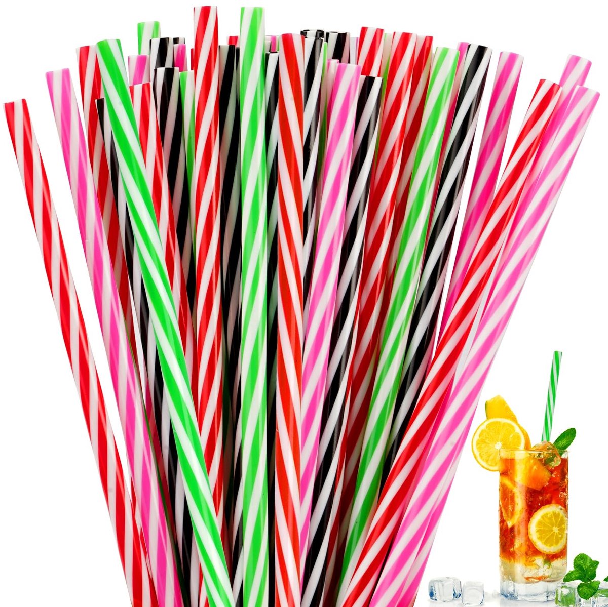 Seb3 - Plastic rietjes - Herbruikbaar - 23 cm dik - Multicolour - Voor milk, juice en cocktails - Perfect voor feesten en evenementen
