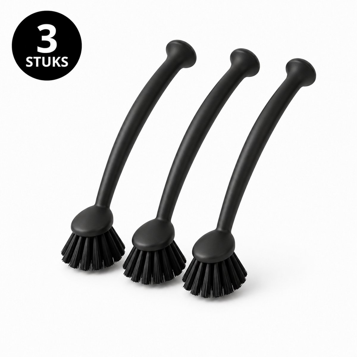 Afwasborstels met Zuignap • Set van 3 • Zwart
