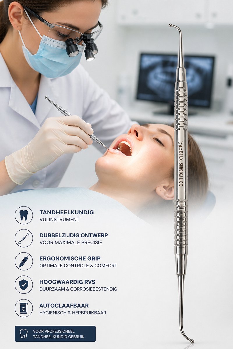 Belux Surgical Amalgaamstopper – Dubbelzijdig Vulinstrument – Tandheelkundig Instrument – RVS – 17 cm – Ergonomisch Handvat
