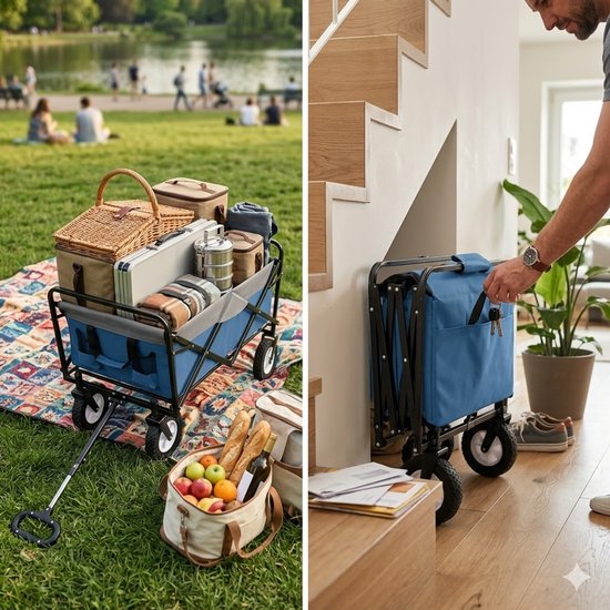 Cellista Opvouwbare Tuintrolley - Handkar - Bolderkar - Transportwagen met 4 Wielen - Telescopisch Handvat - 80 kg Draagvermogen - 100L van Merkloos — afbeelding 5