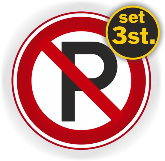 Jerma - Verboden te parkeren - Stickers - set - 1x Ø 15 - 2x Ø 10 cm - Weerbestendig - Zelfklevend