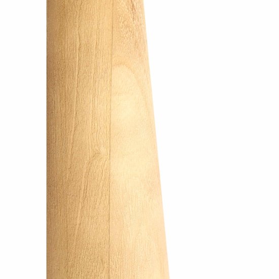 Detail van het verweerde, lichte hout van een vloerlampvoet.