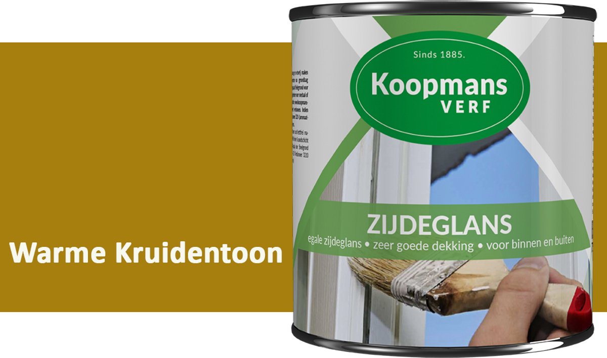 Koopmans Zijdeglans Lakverf – Binnen & Buiten – Kras- en Stootvast – Hoge Dekkracht – Voor Hout, Deuren en Kozijnen – Warme Kruidentoon – 750 ml