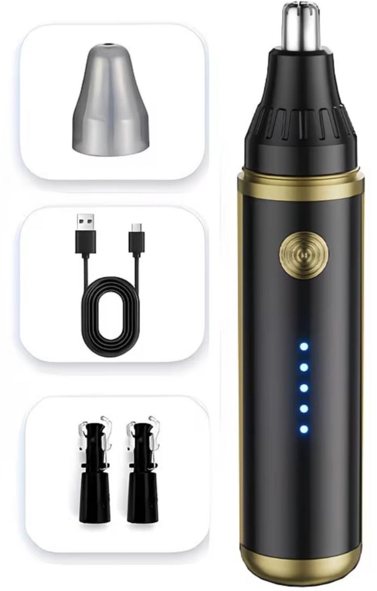 MIGUAN Neushaartrimmer - Usb Oplaadbare Neustrimmer - Krachtige Neus/Oor/ Wenkbrauw Trimmer - Batterij Indicator - Ultieme Haarverzorging voor Dames en Heren - Kleur: Goud
