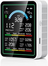 Luchtkwaliteitsmeter voor binnenshuis – 10-in-1 draagbare slimme luchtkwaliteitsmeter – voor CO₂, CO, TVOC, HCHO, PM0,3-1 en AQI – geschikt voor gebruik in huis, de auto, bij planten, huisdieren en in hotels – wit