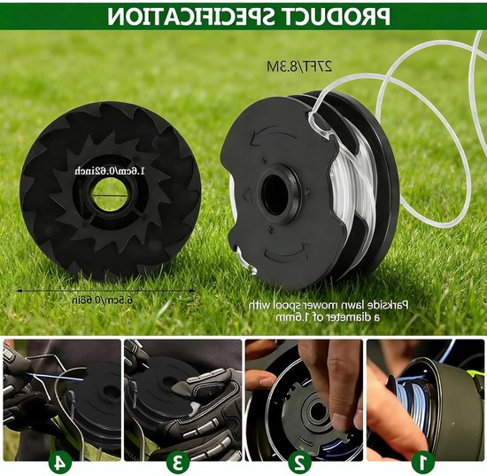 Set van 6 Draadspoelen voor Grastrimmer met Diameter 1.6 mm en Lengte 8.3 m Geschikt voor Tuintrimmers, Draadspoelen en Tuinonderhoud — afbeelding 4