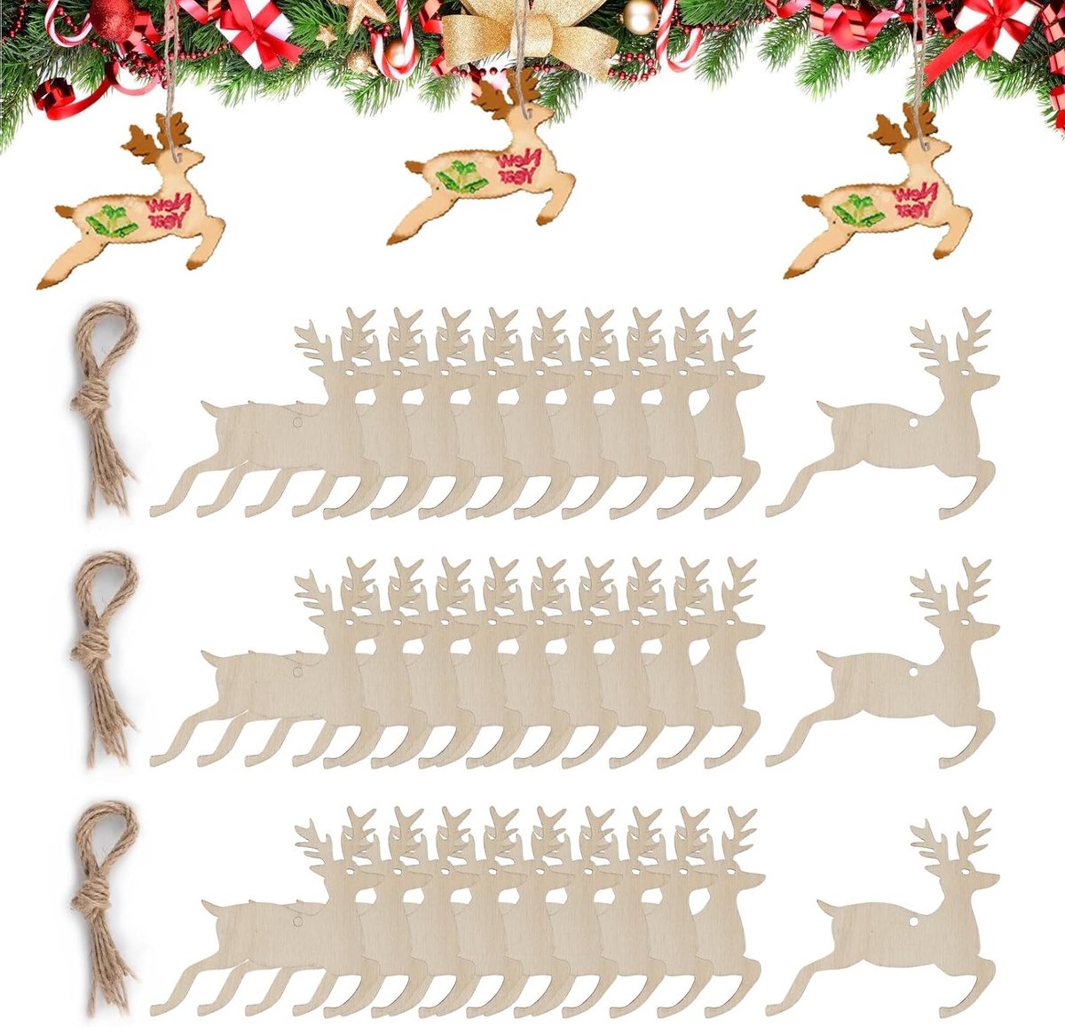 30 Stuks Natuurlijke Houten Schijven voor DIY Kerstdecoraties en Hangende Ornamenten voor de Kerstboom
