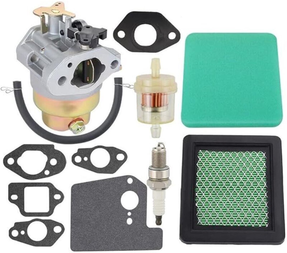 Carburateurrevisieset geschikt voor Honda GCV135, GCV160, GC135 en GC160 motoren (HRB216, HRR216, HRS216, HRT216, HRZ216), inclusief pakkingen en luchtfilters. Ook geschikt geschikt voor grasmaaier model 16100-Z0L-023.