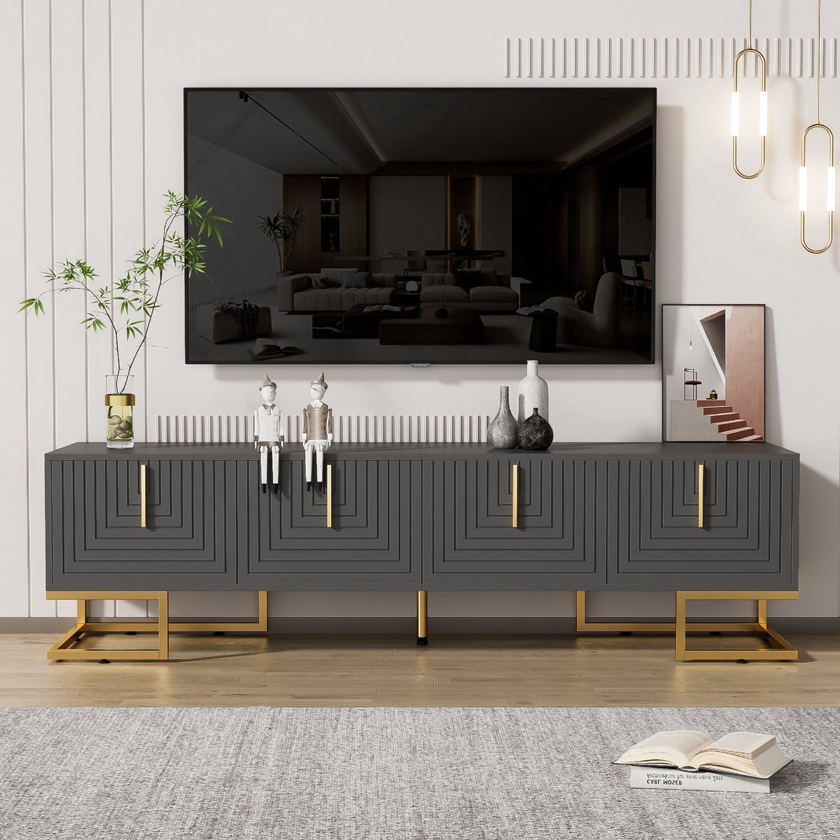 VVBV TV-meubel met Gouden Accenten, Ribbelfront - Goud