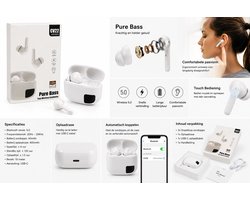 CV22 Series Pure Bass True Wireless Oordopjes – Bluetooth 5.0 – Draadloze Earbuds met Oplaadcase – Hi-Res Audio – Wit