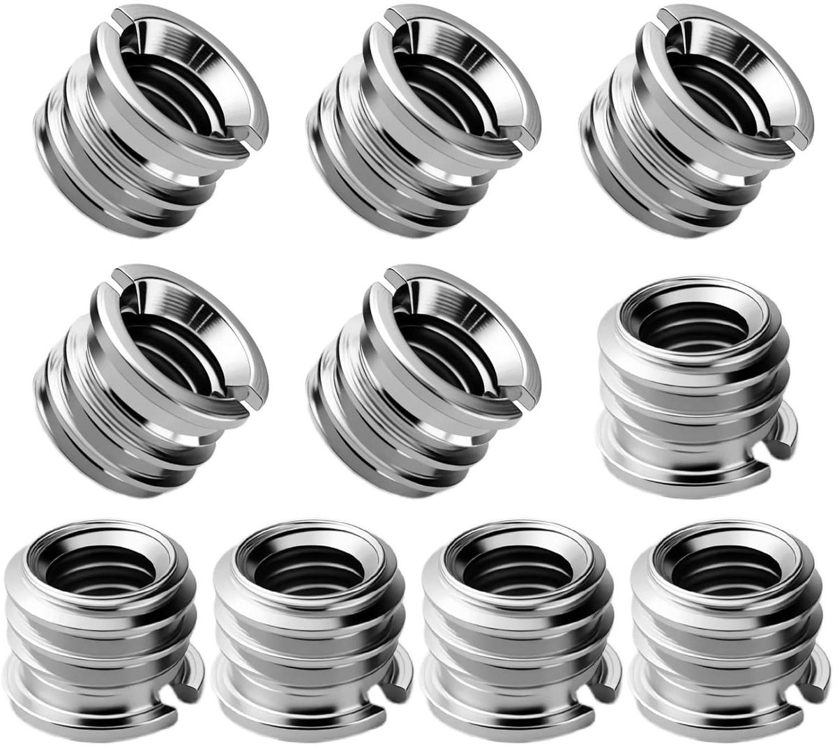 Schroefadapter Set - Converter Moer - Statief Montage - Roestvrij Staal - 12 stuks - Zilver