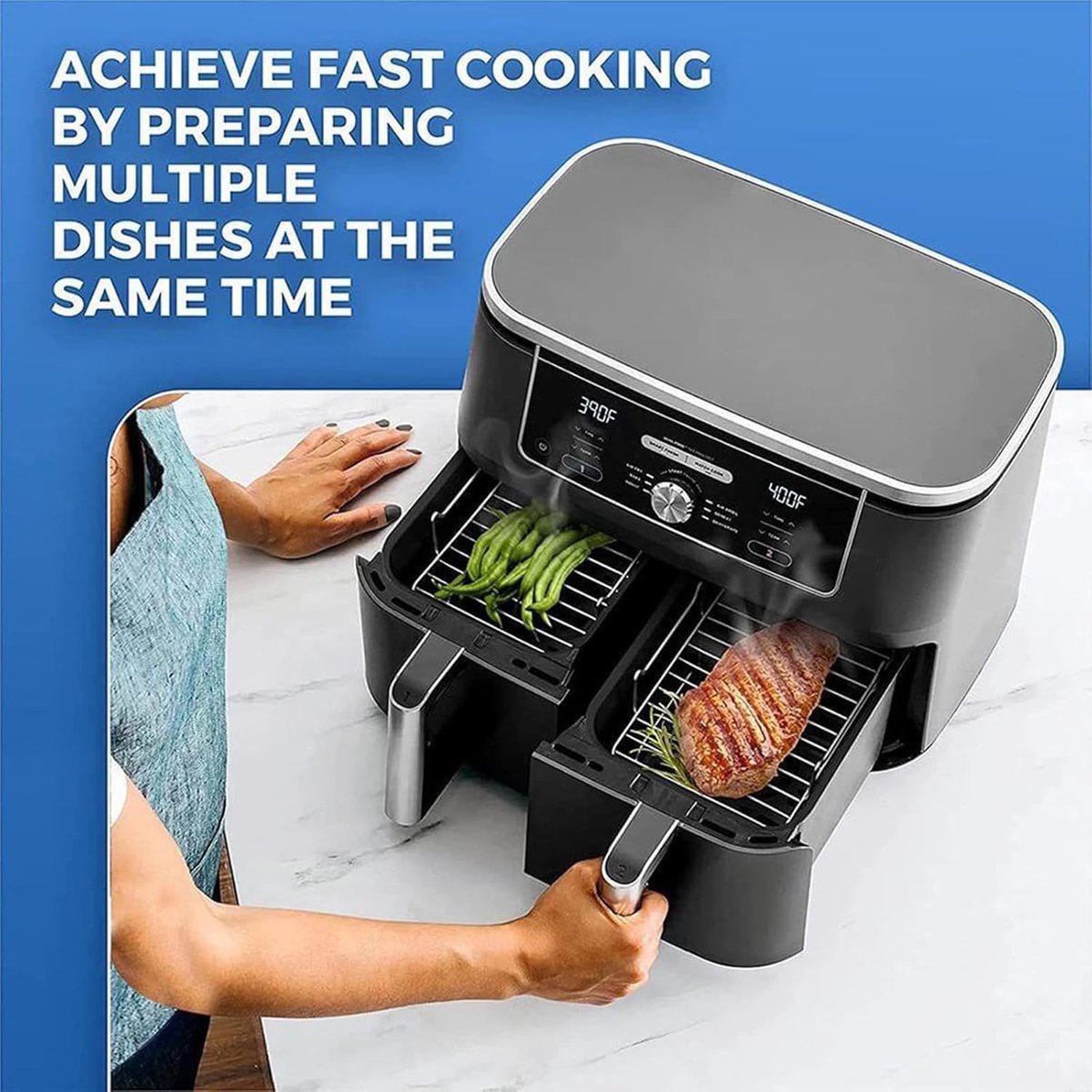 Grillrek met Spiesjes - Airfryer Accessoires - Barbecue Koken - Roestvrij Staal - 13x20x7cm - Zilver