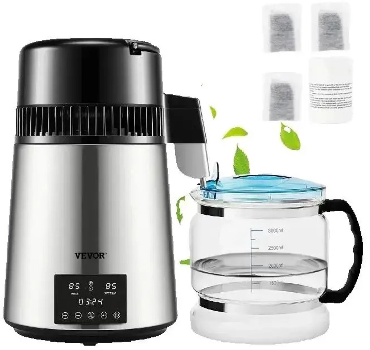 Cherrys Finds - Destilleerapparaat - Waterdestileerder - Waterdestilleerder Purifier Filter - Destilleerketel - Destilleerder Water - Purifier & Filter Dispenser - Roestvrij - Grijs