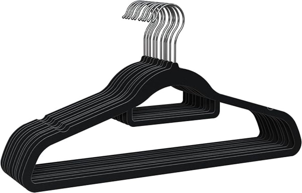 Zwarte Velvet Kledinghangers Set van 10 - Ruimtebesparend en Antislip