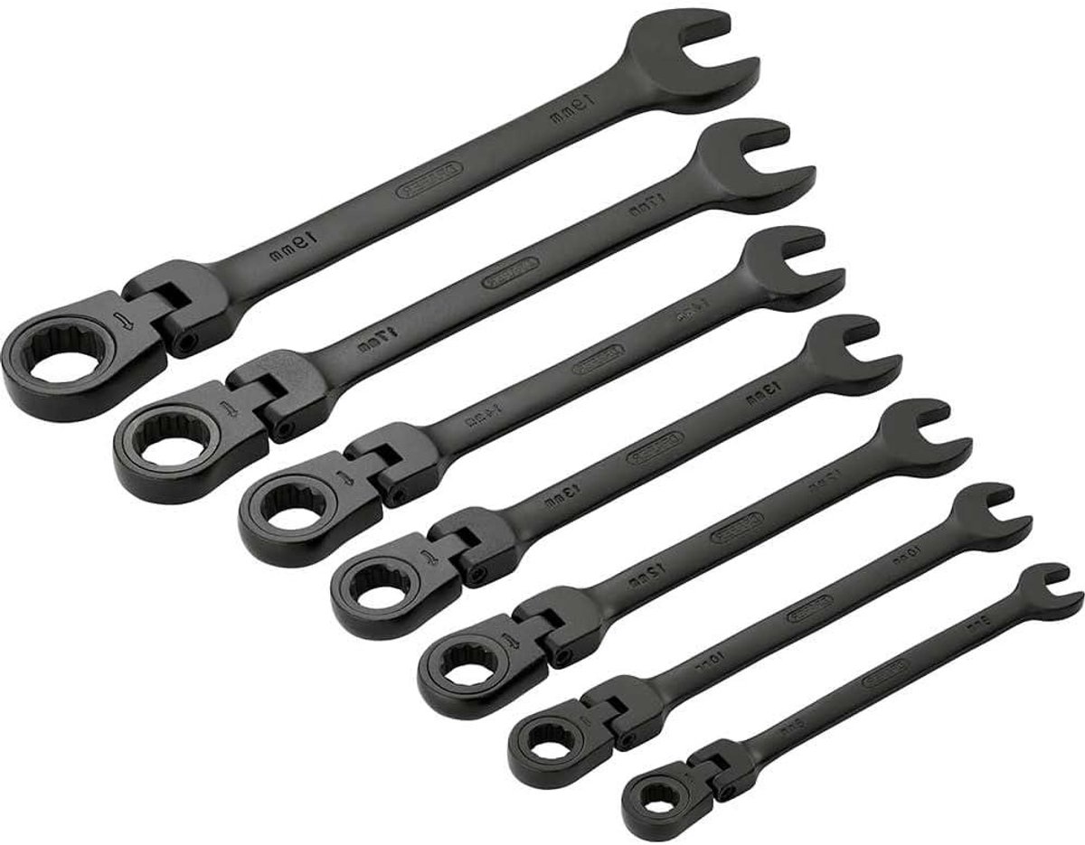 Combinatie Spanner Set - Flexibele Sleutel - Klus Klussen - 180 Graden Flexi-Kop - 7 Delig - Zwart