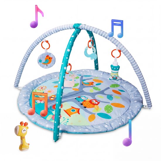 Babygym met boog - Speelmat - Baby speelgoed - Babyshower - Boxkleed - Speelkleed - Speelmat baby - 5 Speeltjes - Inclusief Rammelaar - Met speelboog - Blauw — afbeelding 4