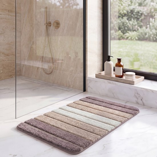 MAESON Badmat 60x90 cm - Antislip & Waterbestendig - Douchemat voor Badkamer - Beige - Wit - Groot - Geschikt voor Douche & Bad
