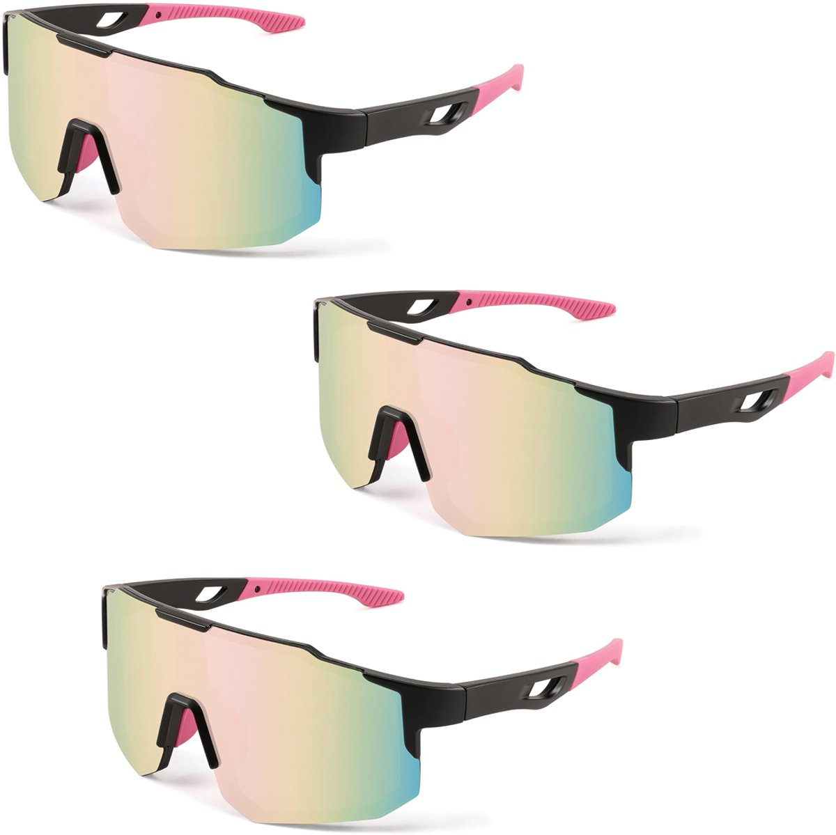 GELLDG 3 Stuks Radsportbrillen - Sport Zonnebril - MTB Fietsbril met UV400 Bescherming - Brede Visie, Universeel Geschikt voor Heren en Dames - Plastic - Geschikt voor Wielrennen, Biken en Enduro