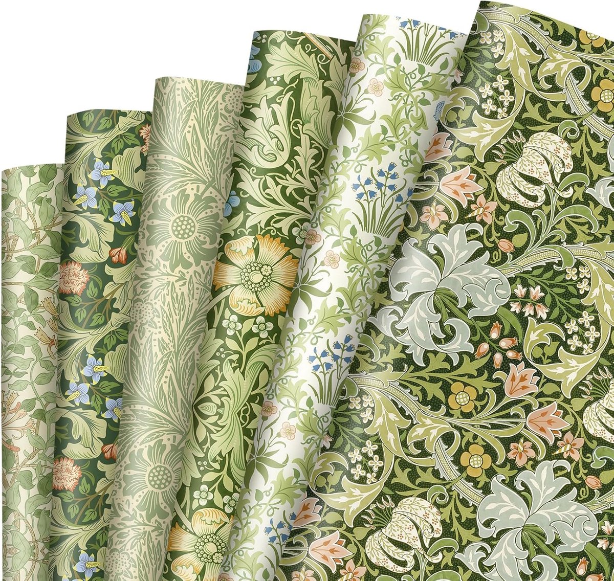 Bloemen inpakpapier - Decoratief papier - Cadeaus versieren - Plat gevouwen vellen - 45 x 60 cm - Groen