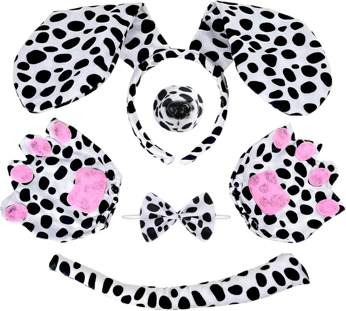 Dachshund Kostuum Set voor Volwassenen en Kinderen met Neus, Oren, Staart, Handschoenen en Vlinderdas voor Carnaval en Halloween Feestjes