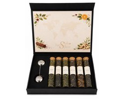 Luxe Theeset - 6 Soorten Losse Thee van Over de Hele Wereld - Inclusief Thee Infuser & Discovery Guide - Theeset Cadeau / Thee Cadeaupakket